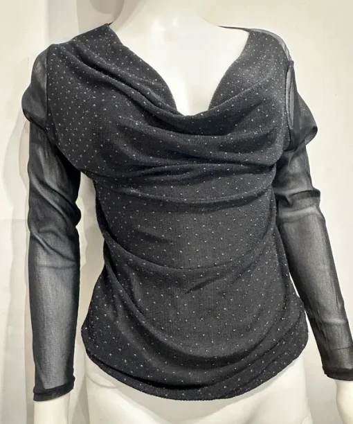 Alternative view of Vintage Italian  Mesh Avant Garde Cowl Neck Draped Long sleeve (XS/S)