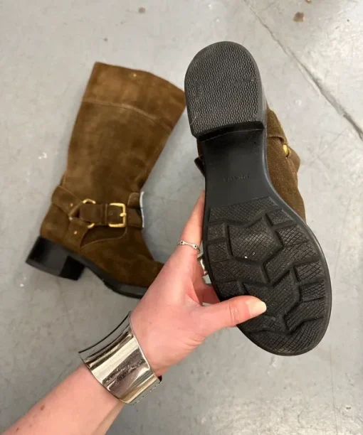 Alternative view of Vintage Prada Boho Slouch Brown Suede Calf Boots (UK 4)