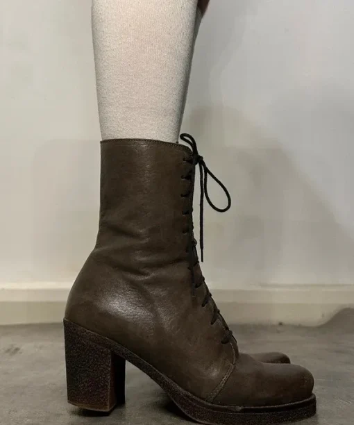 Alternative view of Vintage Leather Victorian Steampunk Gothic Lace Up Ankle Boots (UK 5)