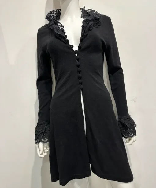 Alternative view of Vintage Gothic Morgan de Toi Button Front Cardigan with Lace Trim and Cuffs (S)