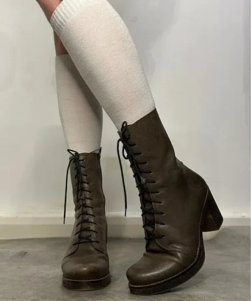 Vintage Leather Victorian Steampunk Gothic Lace Up Ankle Boots (UK 5)