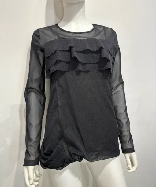 Vintage Cop Copine Ruffle Mesh Longsleeve Top (S/M)