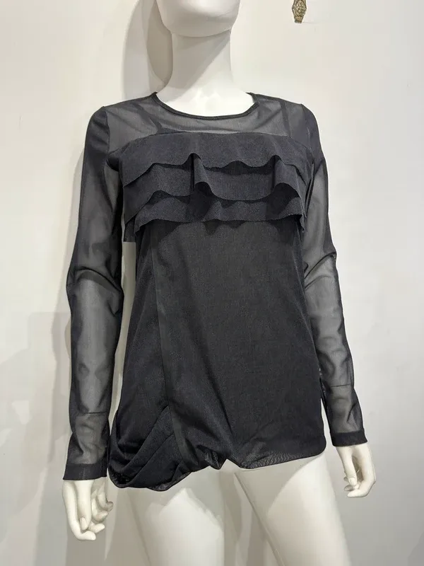 Vintage Cop Copine Ruffle Mesh Longsleeve Top (S/M)