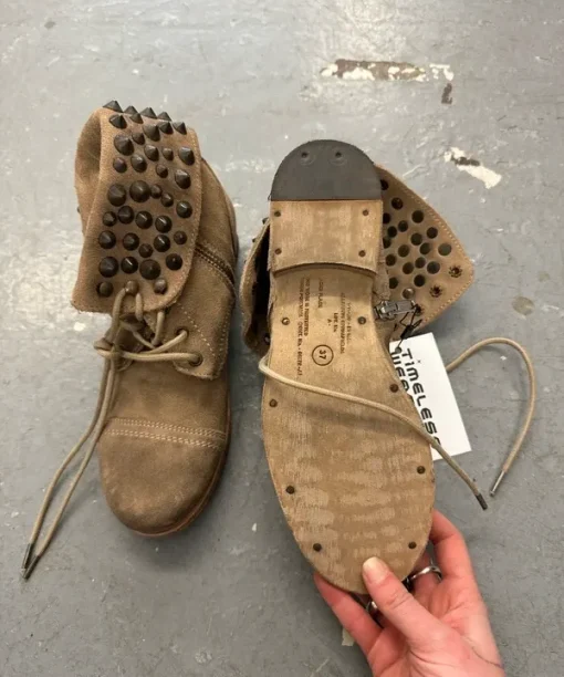 Alternative view of Vintage Deadstock AllSaints Leather Suede Slouch Ankle Boots with Spikes (UK 4)