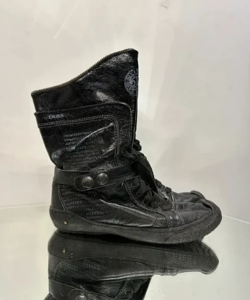 Alternative view of Vintage French IKKS Black Leather Lace Up Archive Utility Ankle Boots (UK 3)