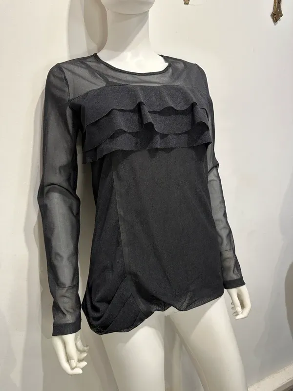 Vintage Cop Copine Ruffle Mesh Longsleeve Top (S/M) - Image 5