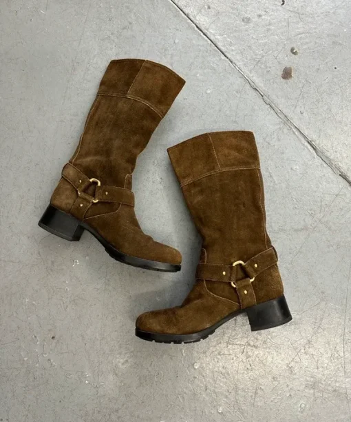Vintage Prada Boho Slouch Brown Suede Calf Boots (UK 4)