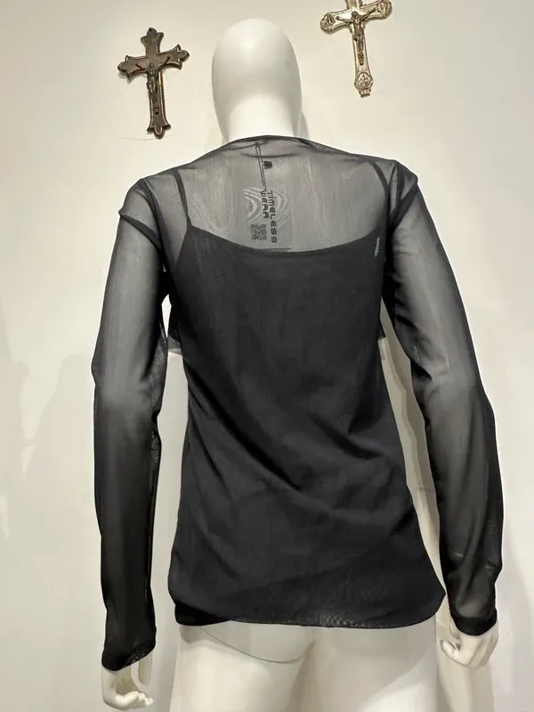 Vintage Cop Copine Ruffle Mesh Longsleeve Top (S/M) - Image 3