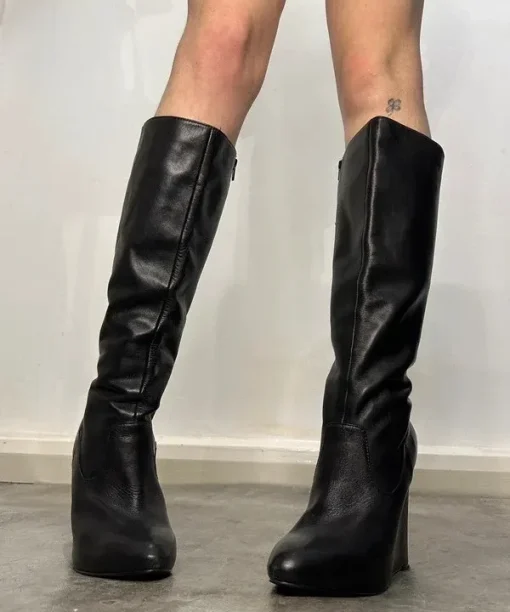 Alternative view of Real Black Leather Wedge Knee High Boots (UK 7)