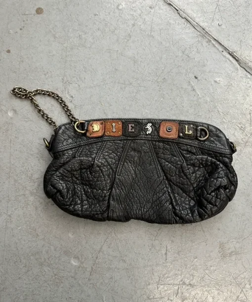 Vintage Diesel Black Leather steampunk Clutch Bag