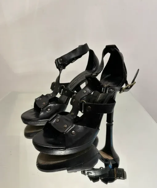 Vintage French 2000s Gladiator Leather Strappy Stiletto Heels (UK 4)