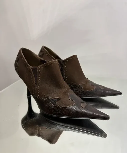 Y2K 2000s Western Boho Stiletto Ankle Boots (UK 5 EU 38 US 7)