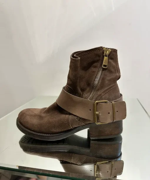 Alternative view of Vintage Boho Western Brown Suede Buckle Ankle Boots (UK 5 EU 38 US 7)