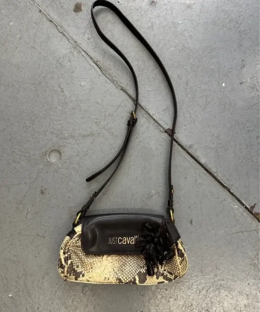 Vintage Just Cavalli Leather Snakeskin Rosette Mini Shoulder Bag