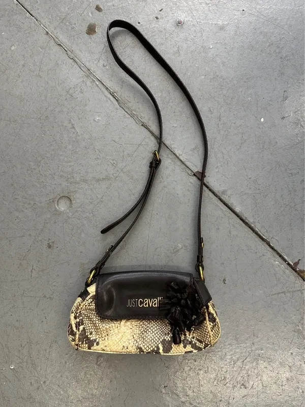 Vintage Just Cavalli Leather Snakeskin Rosette Mini Shoulder Bag
