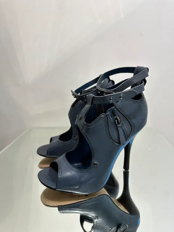 Vintage Open Toe Leather Strappy Avant Garde Parisian Stiletto Heels (UK 6 EU 38 US 8) - Image 11