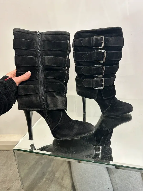 Vintage 2000s Y2K Moto Biker Buckle Stiletto Ankle Boots (UK 5) - Image 3