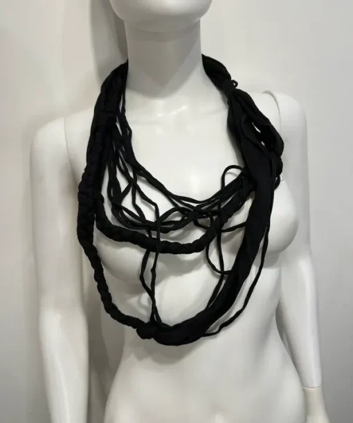 Deadstock 2010s Festival Boho Fringe Jersey Layered Necklace in Black
