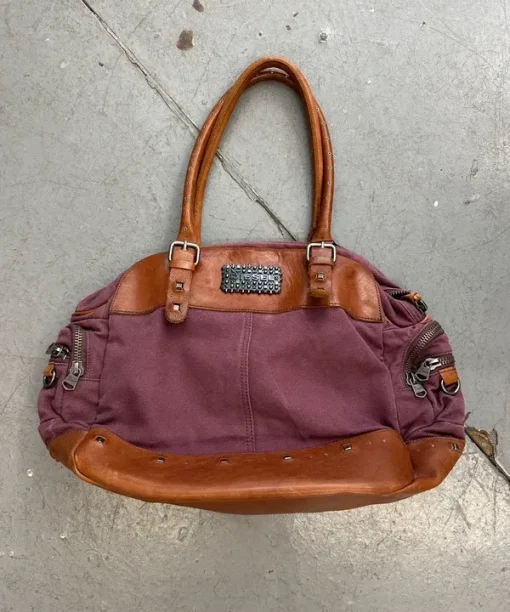 Vintage 2010s Diesel Purple Canvas Leather Shoulder Bag
