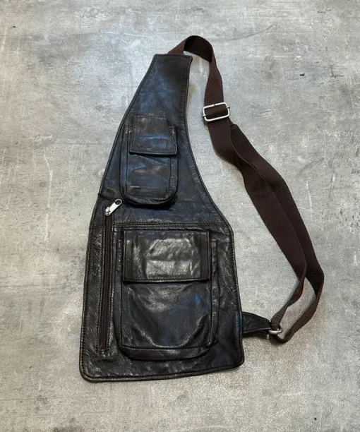 Vintage Brown Leather Utility Cross Shoulder Bag Belt / Bum Bag