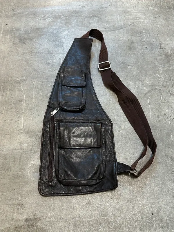 Vintage Brown Leather Utility Cross Shoulder Bag Belt / Bum Bag