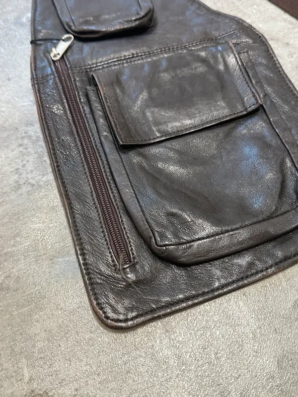Vintage Brown Leather Utility Cross Shoulder Bag Belt / Bum Bag - Image 3