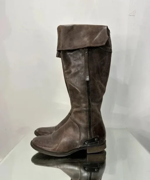 Vintage Pirate Boho Chic Vintage Brown Leather Slouch Calf Boots (UK 3)