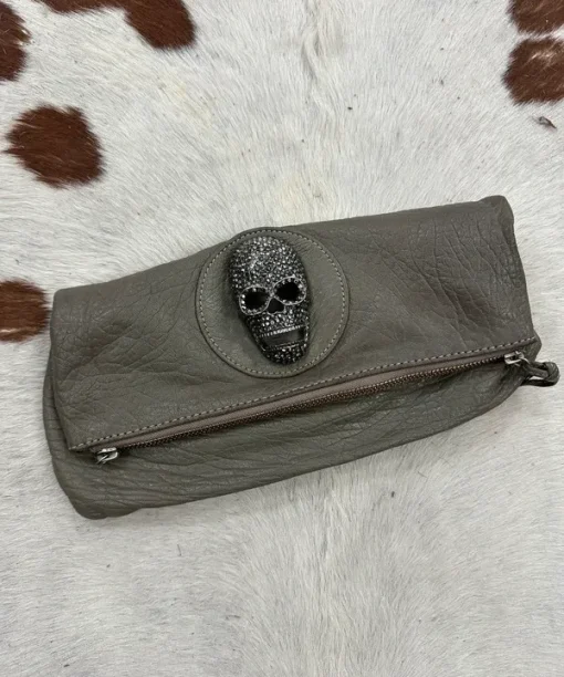 Vintage 2000s 2010s Thomas Wylde Leather Skull Clutch Bag