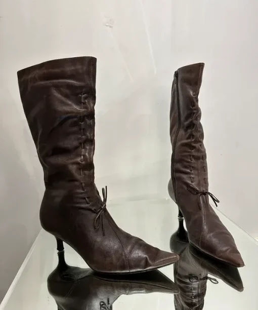 Vintage 2000s Leather Pointed Toe Calf Boots (UK 5 EU 38 US 7)