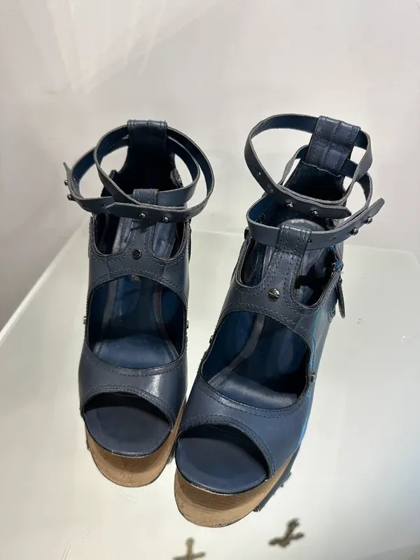Vintage Open Toe Leather Strappy Avant Garde Parisian Stiletto Heels (UK 6 EU 38 US 8) - Image 4