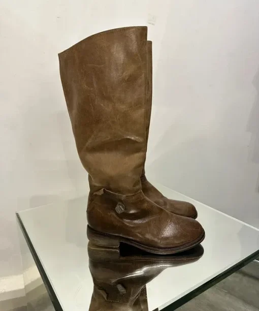 Vintage Boho Slouch Leather Knee High Calf Boots (UK 3)