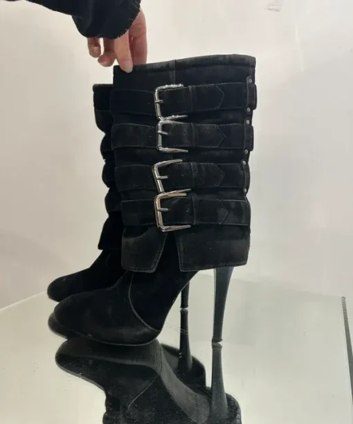 Alternative view of Vintage 2000s Y2K Moto Biker Buckle Stiletto Ankle Boots (UK 5)