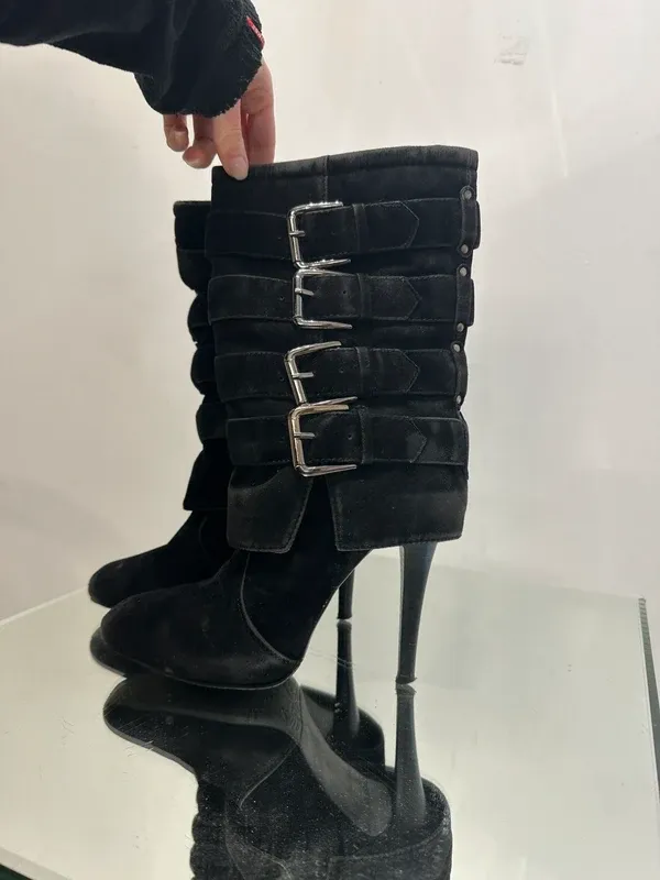 Vintage 2000s Y2K Moto Biker Buckle Stiletto Ankle Boots (UK 5) - Image 2