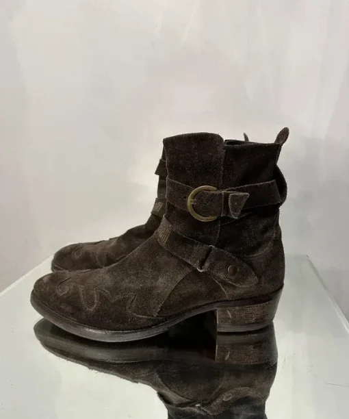 Vintage Just Cavalli Brown Suede Buckle Slouch Ankle Boots (UK 8)