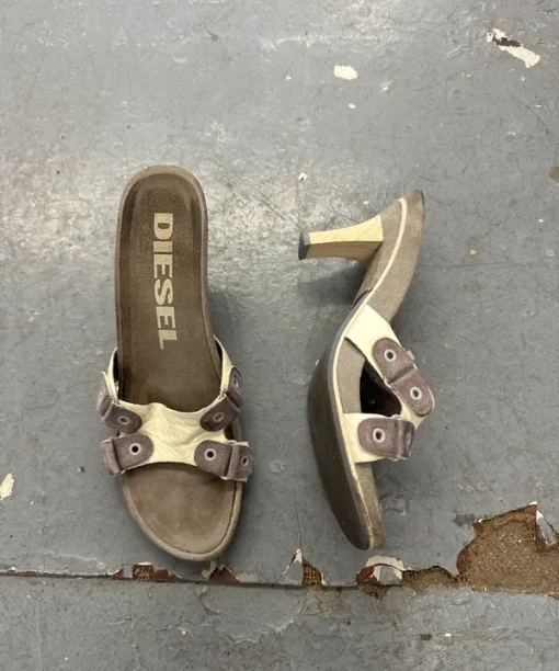 Vintage Diesel Leather Suede Open Toe Slip on Heels (UK 5-5.5)