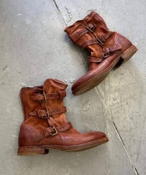 Vintage AS.98 Slouch Moto Buckle Leather Ankle Boots (UK 4.5-5)