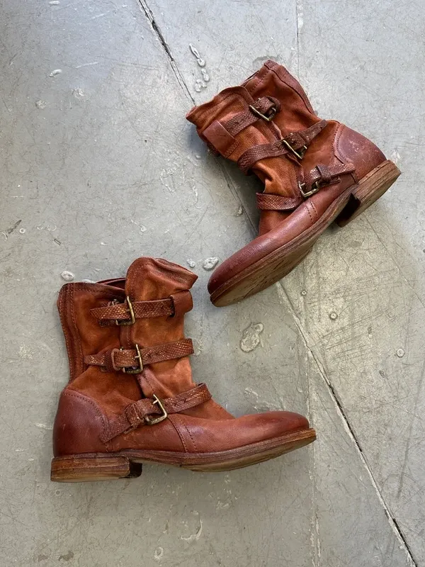 Vintage AS.98 Slouch Moto Buckle Leather Ankle Boots (UK 4.5-5)