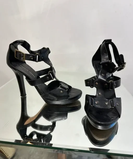 Alternative view of Vintage French 2000s Gladiator Leather Strappy Stiletto Heels (UK 4)