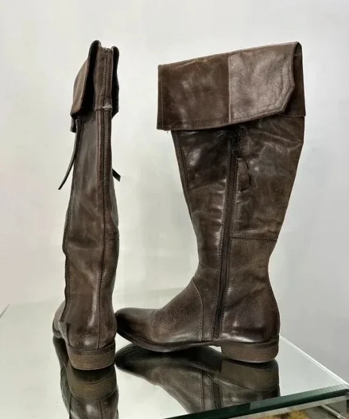 Alternative view of Vintage Pirate Boho Chic Vintage Brown Leather Slouch Calf Boots (UK 3)