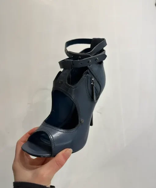 Alternative view of Vintage Open Toe Leather Strappy Avant Garde Parisian Stiletto Heels (UK 6 EU 38 US 8)