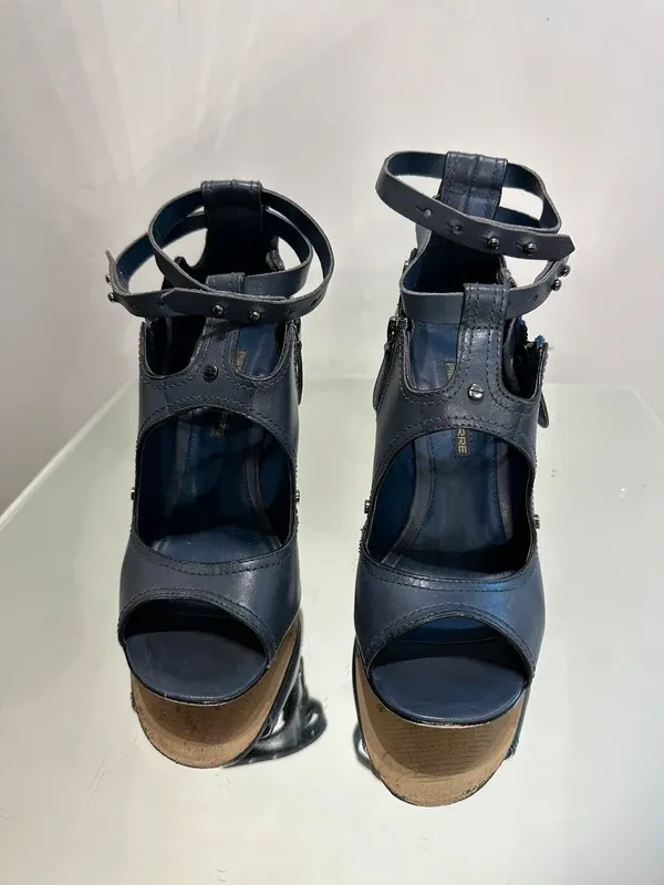 Vintage Open Toe Leather Strappy Avant Garde Parisian Stiletto Heels (UK 6 EU 38 US 8) - Image 9