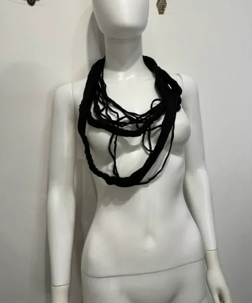 Alternative view of Deadstock 2010s Festival Boho Fringe Jersey Layered Necklace in Black
