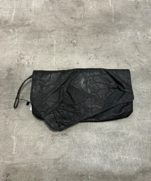 Vintage 2010s 2000s Religion Embossed Skull Leather Clutch Bag