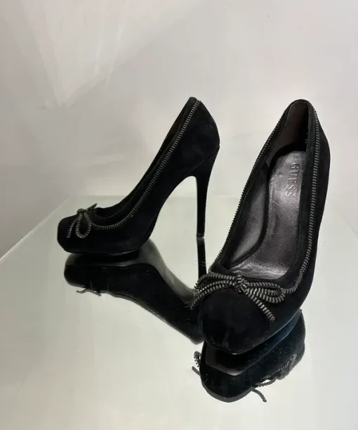 Vintage 2010s 2000s Guess Zipper Bow Coquette Stiletto Pumps Court Shoes (UK 4 EU 37 US 6) - Image 5