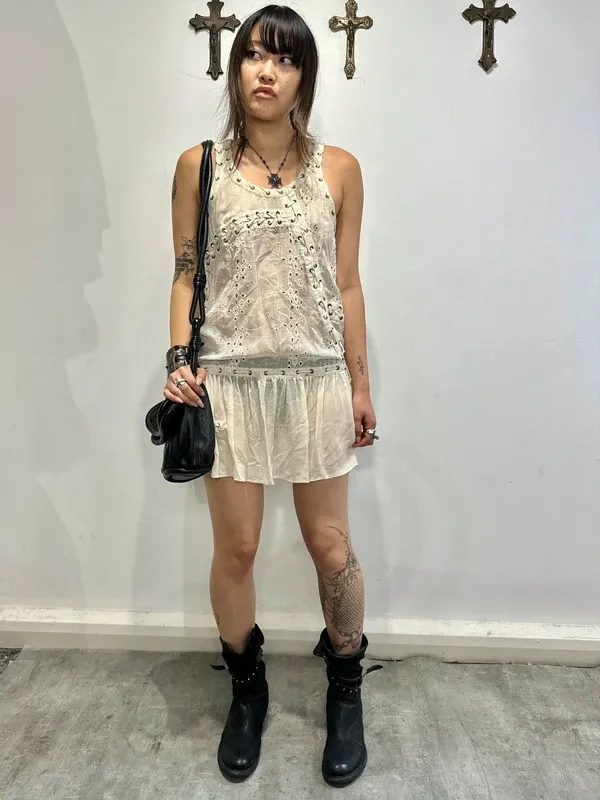 Vintage AllSaints Silk Coquette Milkmaid Lace Up Mini Dress (XS/S) - Image 6