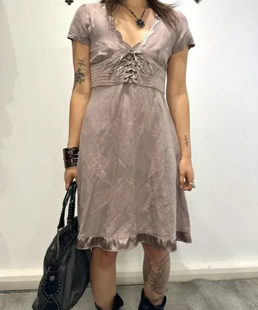 Vintage Morgan de Toi Coquette Lace up Mini Dress (