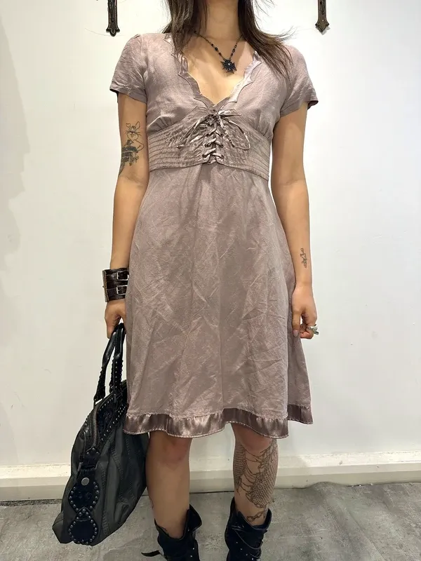 Vintage Morgan de Toi Coquette Lace up Mini Dress (