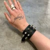 Black Leather Spike Studded Wrap Adjustable Bracelet (adjustable)