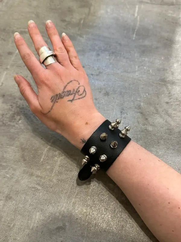 Black Leather Spike Studded Wrap Adjustable Bracelet (adjustable)