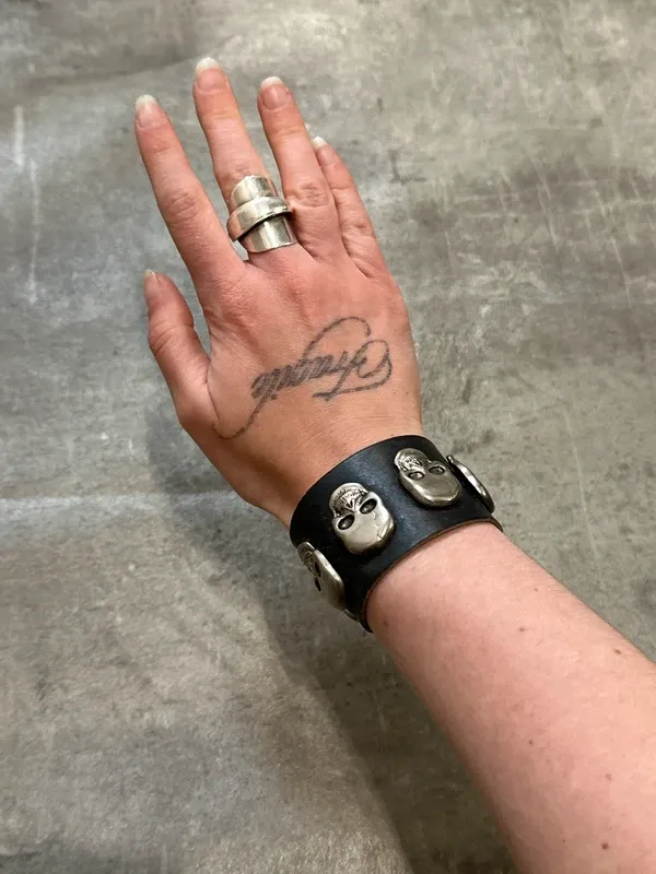 Vintage Chrome Skull Leather Tie Bracelet - Image 2